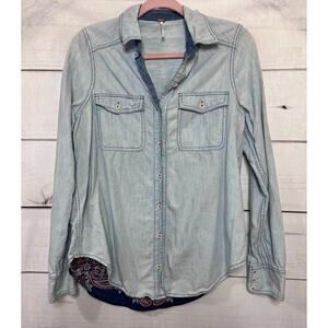 Free People Size XS Denim Womens Top Fabric on the Back Cowgirl Chic